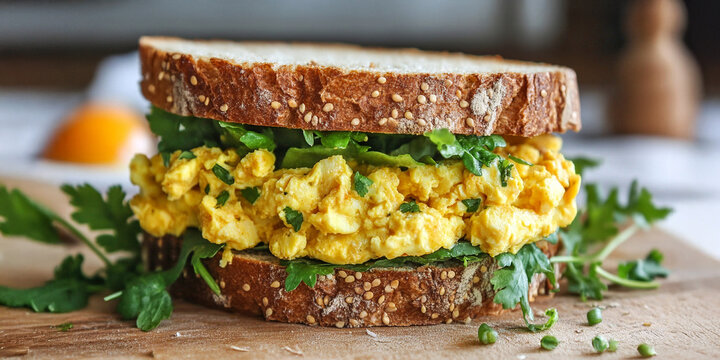 Traditional curried egg sandwich on the table