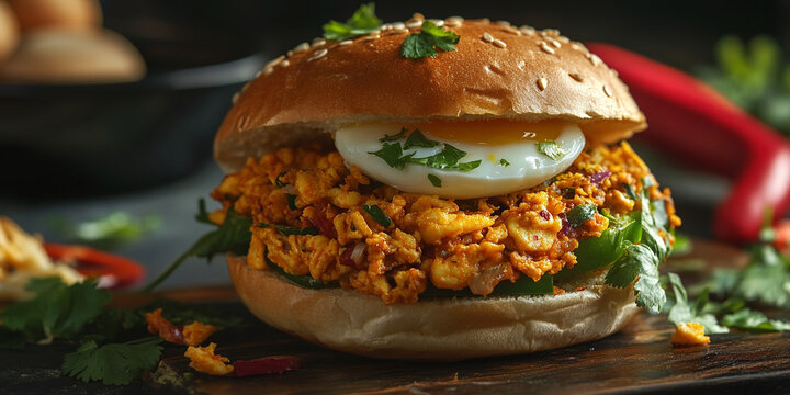 Indian Egg bhurji sandwich on the table