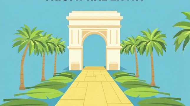 Flat vector scene of pathway with palms laid down, headline &ldquo;Triumphal Entry&rdquo;