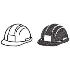 Fototapeta premium Two hard hats one line one hatched black hardhat helmet safety construction protection