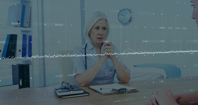 Vertical video: Dr reviewing notes assessing care on patient arrival with waveform syncing to voice