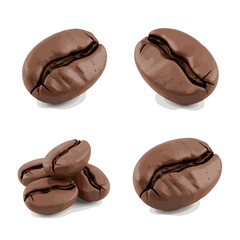 Fototapeta premium Four Realistic Coffee Beans Isolated on White Background.