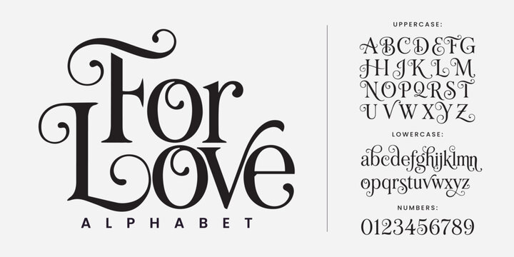 For Love Romantic Decorative Serif Alphabet Vector With Elegant Flourished Swash For Wedding And Greeting Cards