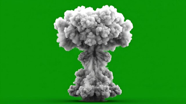 Mushroom cloud explosion on green screen background
