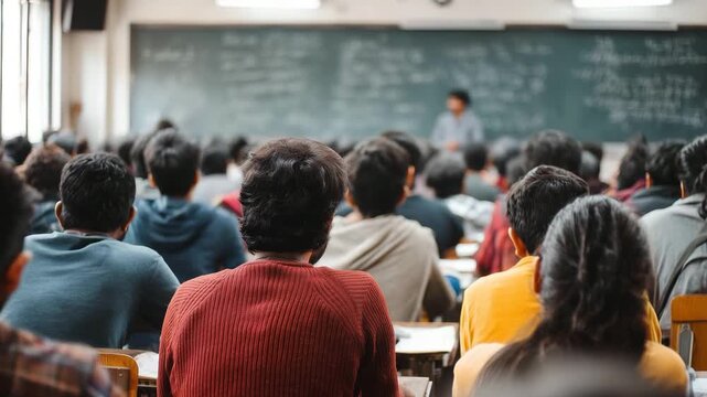College university students studying at a classroom