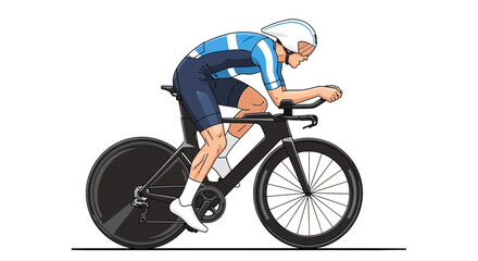 Fototapeta premium Athlete Cyclist In Aerodynamic Pose Riding A Time Trial Bicycle