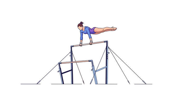 Athletic Woman Demonstrates Strength And Balance On Parallel Bars In Gymnastics Competition