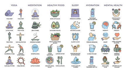 Obraz premium Meditation and yoga icons set.