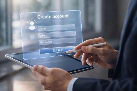 User Registration and Account Creation with Digital Form Submission and Online Signup Process Concept