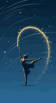 Ballerina Dancing Under A Sky Of Falling Stars And Cosmic Dust