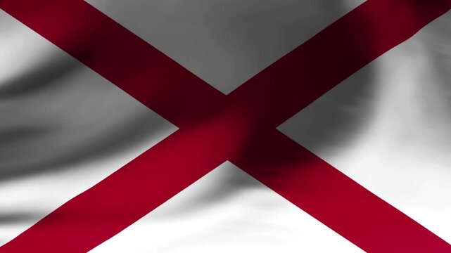 Close Up of Alabama State Flag Waving in Slow Motion with Soft Lighting