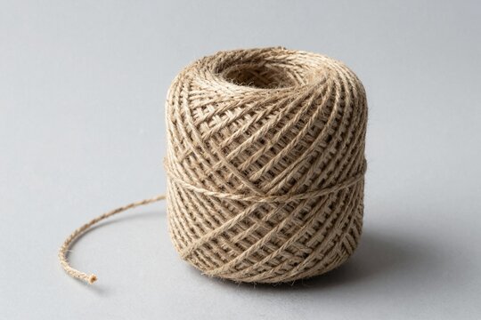 Natural Jute Twine Roll, Isolated on Grey