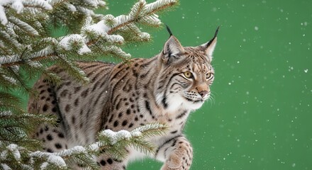 Obraz premium Majestic Clouded Leopard in a Snowy Forest Scene with Evergreen Tree
