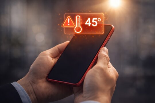 Mobile Heat Warning Alert with High Temperature Risk and Device Safety Concept