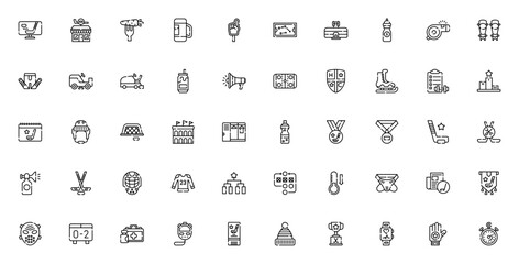 Hockey icon set. Vector sports collection. Includes symbols for helmet, skates, arena, strategy, training, protection, medal, whistle and more. Editable stroke. © wang