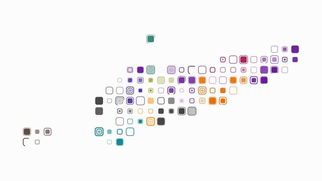 Timor-Leste animation. Shape of the country with pulsating colored dots. Large size rounded square blocks. Digital style map on white background. Simple video.