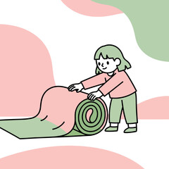 Naklejka premium Child Unrolling Pastel Yoga Mat For Peaceful Practice