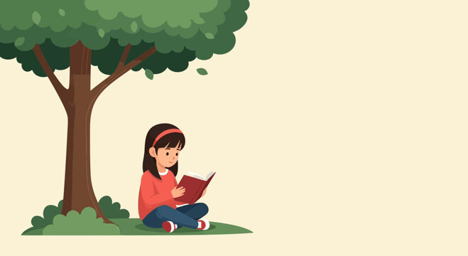 Childhood Reverie Under A Verdant Canopy Engrossed In A Captivating Book