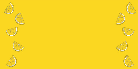 Ripe juicy slice wedge lemons fall down on bright yellow background. Creative summer minimalistic background. Flat lay, top view, copy space. © Moncia