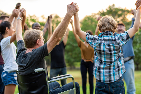 Diverse group unity outdoors.