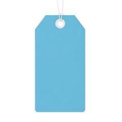 Fototapeta premium Blank light blue paper price tag with a white string loop, isolated on transparent cutout png.