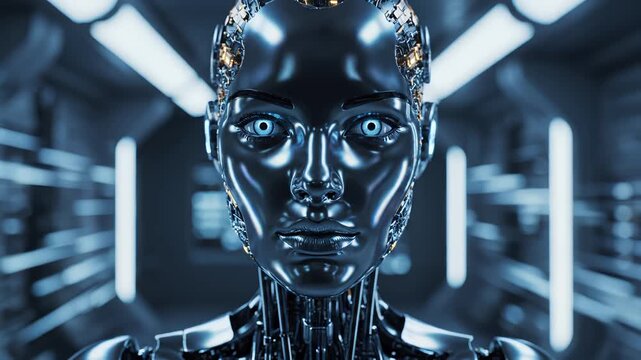 Futuristic humanoid robot in corridor
