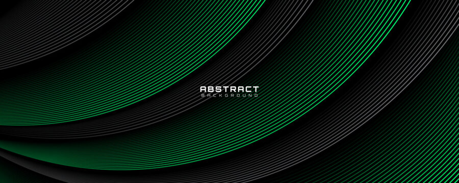 3D green gray lines techno abstract background overlap layer on dark space with waves effect decoration. Modern graphic design element stripes style concept for web, art, flyer, card or brochure cover