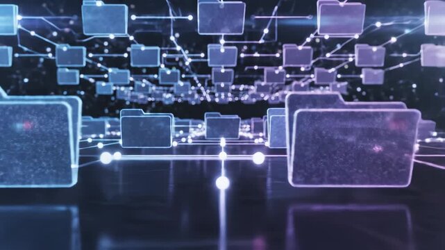 Digital network of folder icons