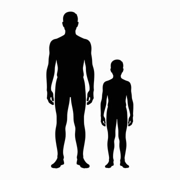 Silhouette of adult and child standing.