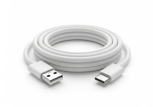 White usba to usbc charging cable isolated on white background