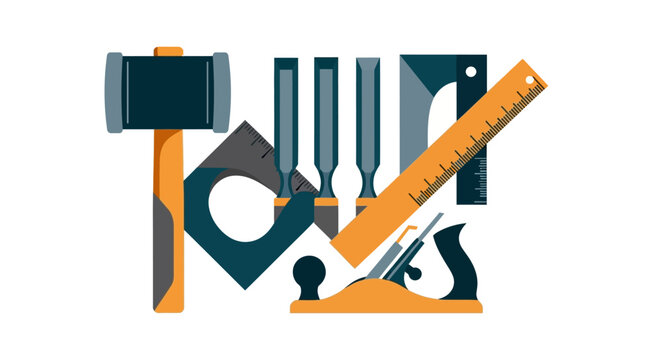 Assortment of carpentry and woodworking tools flat design