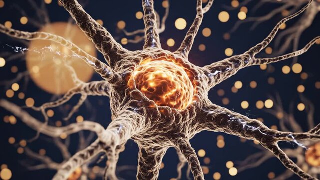 Neuron cell with glowing nucleus