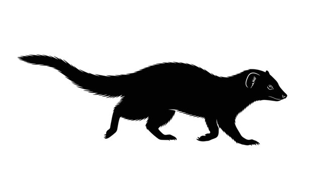 Silhouette of a walking mongoose against a clean white background