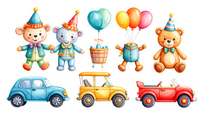 Fototapeta premium set of cartoon toys for children. Isolated on white background.