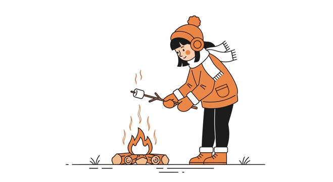 Cozy Winter Evening Marshmallow Roasting Over Campfire Fun