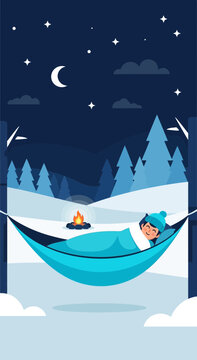 Cozy Winter Night Hammock Camping Adventure Under Starry Sky