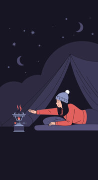Cozy Winter Night Camping Adventure Under Starry Skies