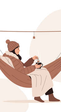 Cozy Winter Relaxation Cozy Beverage And Hammock Comfort In Cold Weather