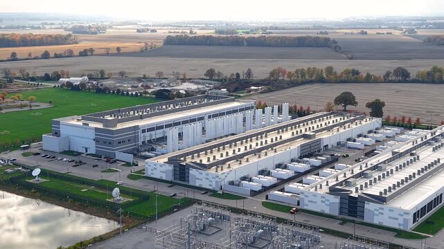 Aerial view of large technological data center in Dublin, Ohio