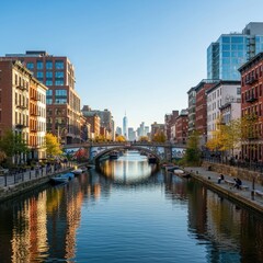 Fototapeta premium Providence Riverwalk - A scenic urban landscape in Rhode Island.