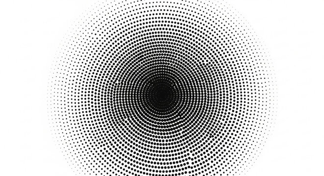 Halftone dot pattern forming concentric circles with gradient effect on white background for design and artistic use