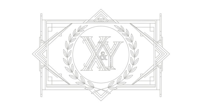 Art Deco emblem with X and Y letters and laurel wreath