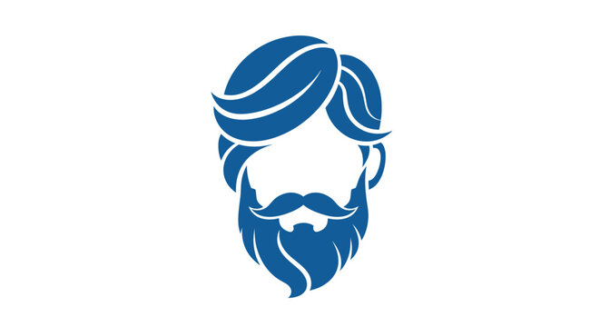 Blue stylized man head with beard mustache and hair icon
