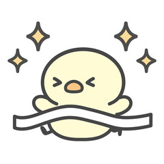 ゴールテープを切って優勝するひよこの手書きイラスト　目標達成・成功 © Nitomaru