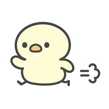 急いで走るひよこの手書きイラスト