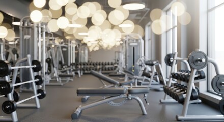 Obraz premium Modern Gym Interior with Various Exercise Equipment and Bright Lighting.