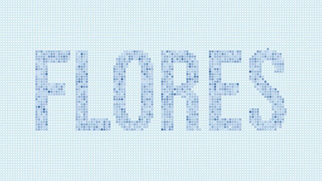 Flores dotted map animation. Digital style shape of the island. Flores shape and title blue dots appear with flickering effect. Indonesia. Creative Intro, outro, title, logo video.