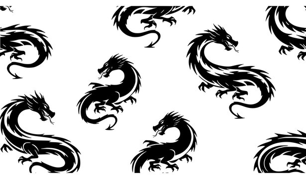 Dragon Silhouette Pattern Vector Background Mythical Motif Wall Design