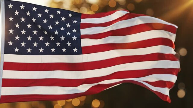 American flag waving in sunlight