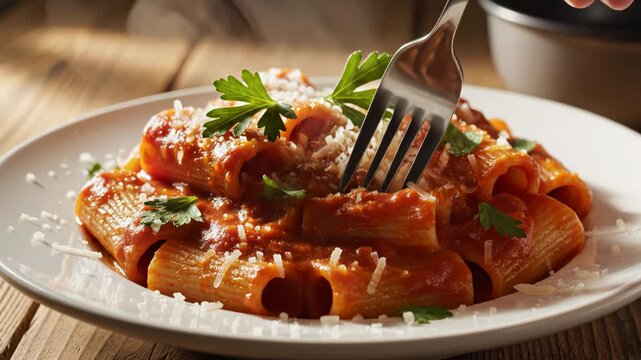 Pasta with tomato sauce and parsley